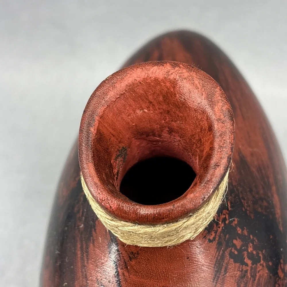 Vintage Chinese Ceramic Bud Vase Hand Crafted Black Red Glossy Paint Splash 7.5